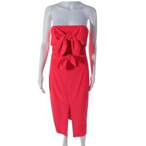 NWT Badgley Mischka Jewel Midi Dress Size 4 Hot Pink Bow Tie Sheath